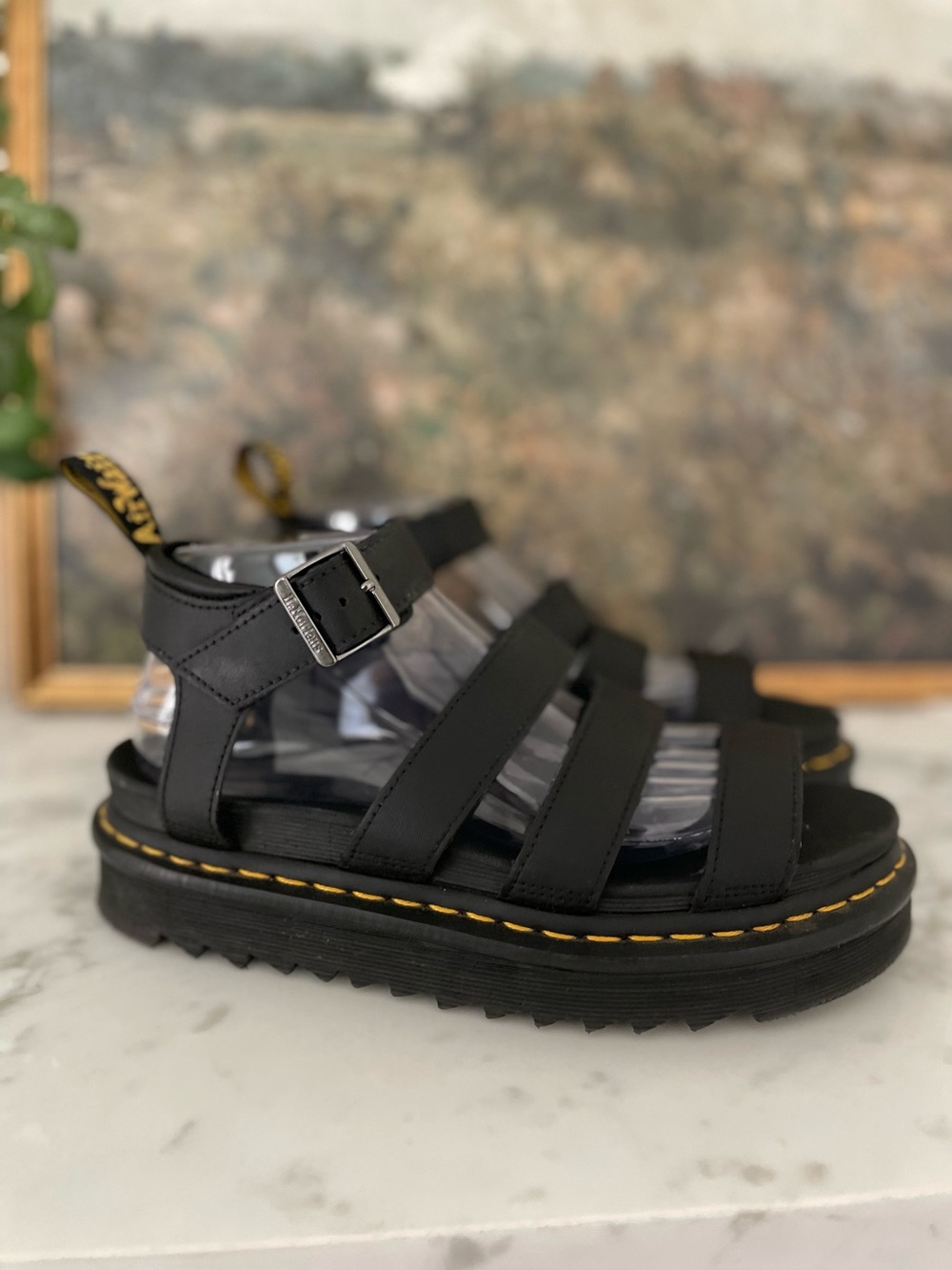 Dr. Marten Blaire Chunky Platform Sandals Size 9 Black Gladiator - Picture 6 of 8